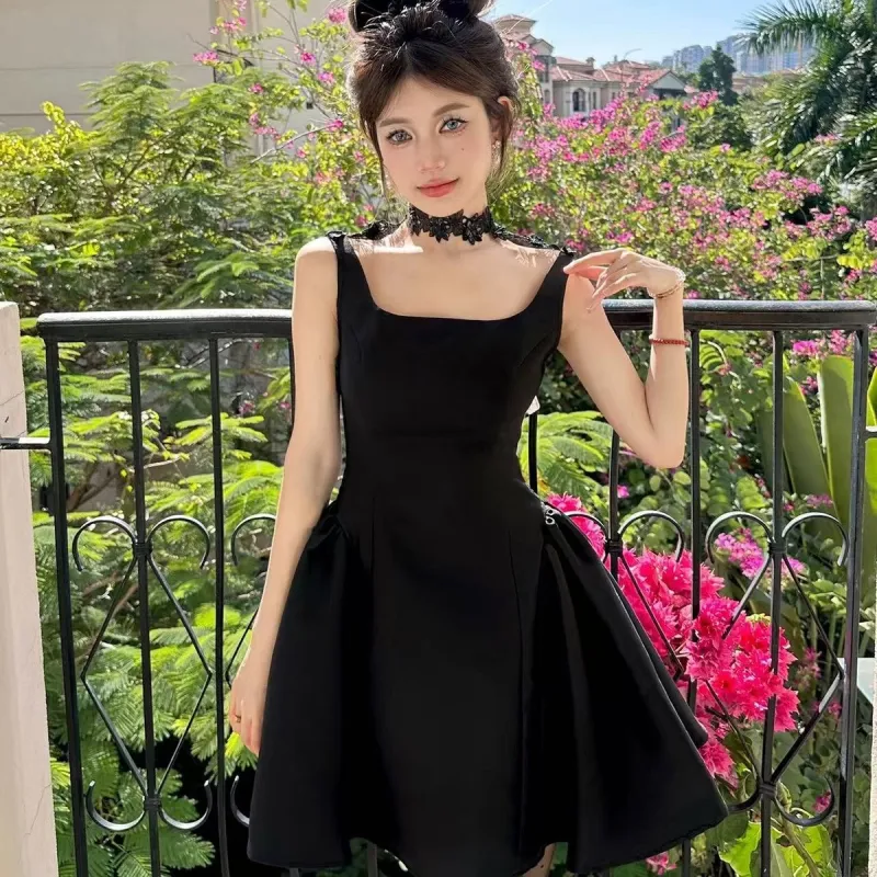 GLEE DIARY Slip Dress Women's Black-3