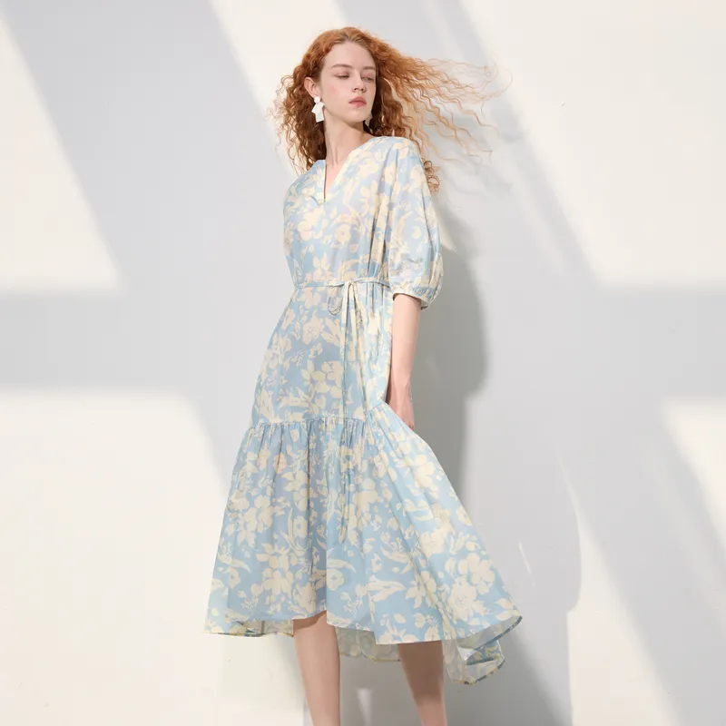 3COLOUR Short Sleeved Dress Women's Sky Blue Floral-6