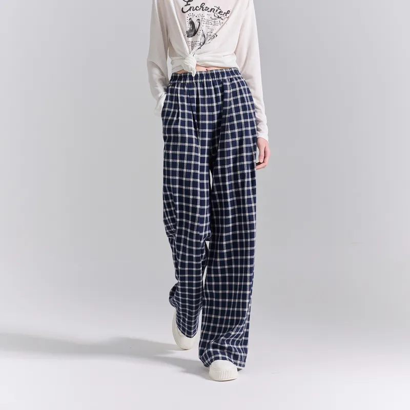 3COLOUR Casual Pants Women's Deep Sea Blue Plaid-4
