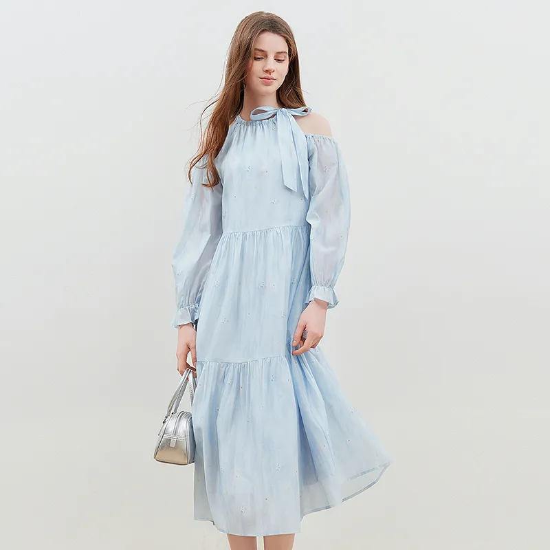 LEDIN Long Sleeved Dress Women's Blue-4