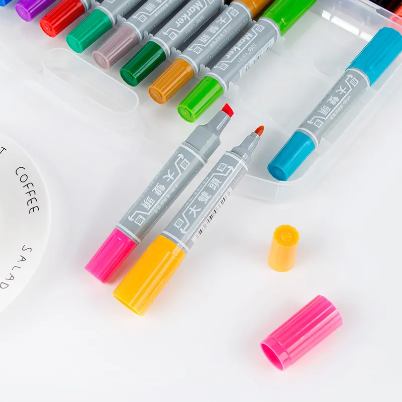 LETO Dual Head Brush 24 Pcs Color Large Capacity Oily Brush Waterproof Large Head Marker Pen/Highlighter Pen-1