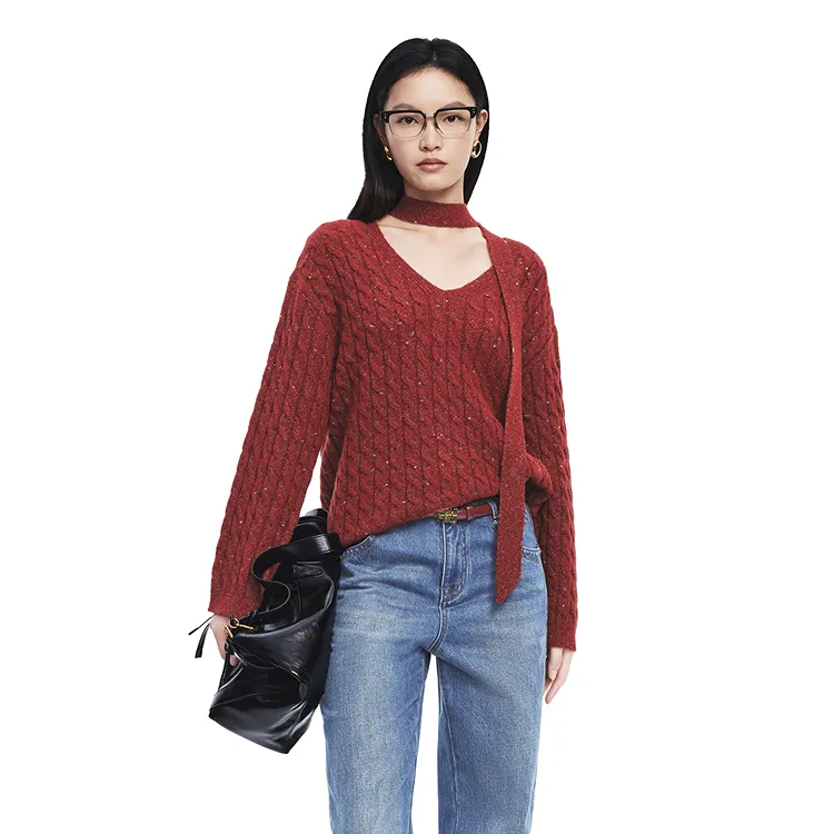 PEACEBIRD Knitwear Women's China Red-2