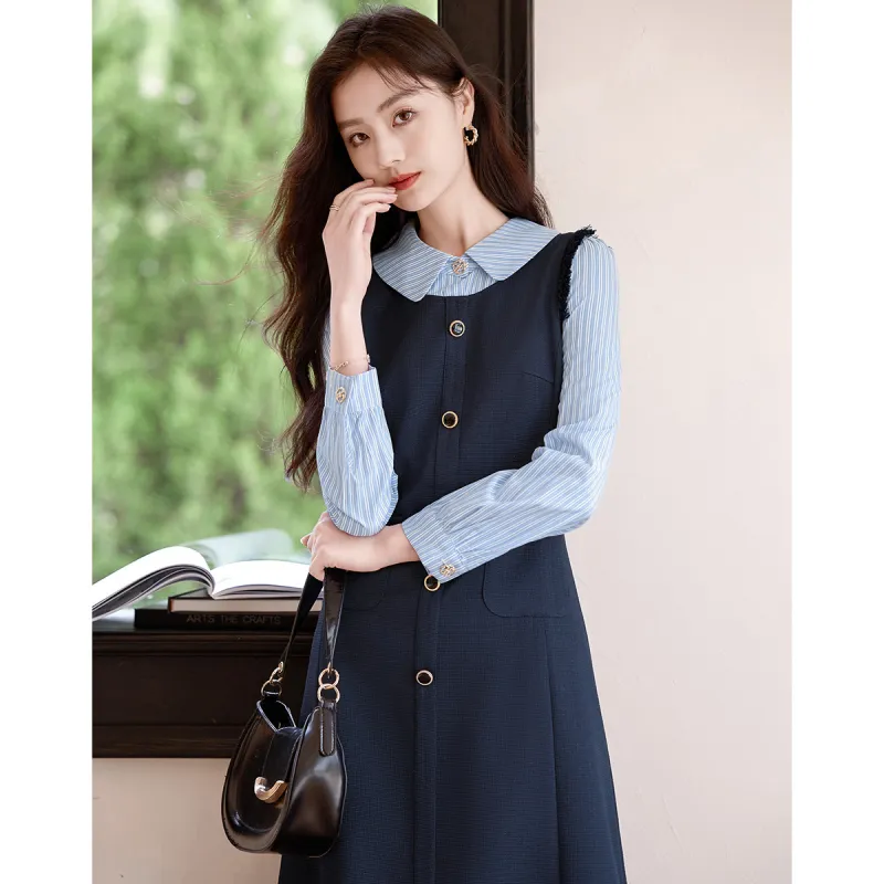 Like The Age Of Water Short Sleeved Dress Regular Women's Navy Blue-2