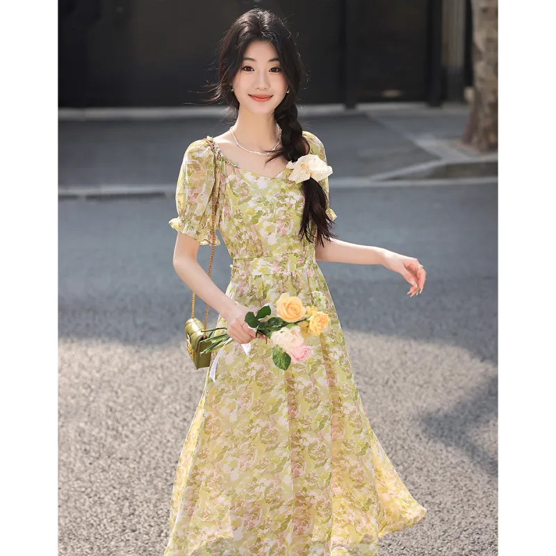 Like The Age Of Water Short Sleeved Dress Women's Green-2