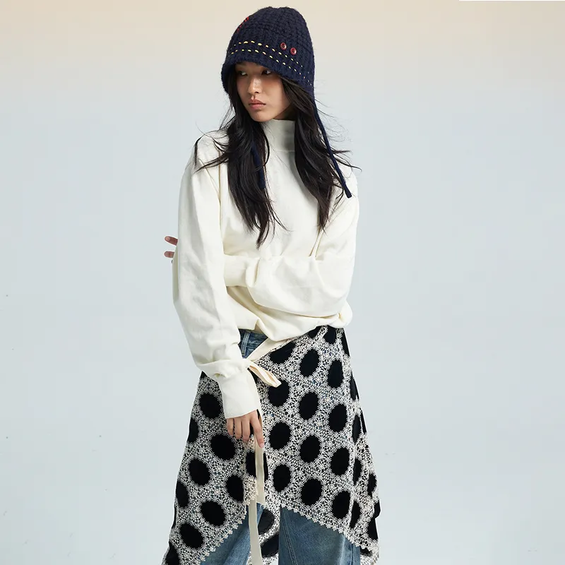 SAME FLOW Knit Long Skirt Unisex Black Dot-4