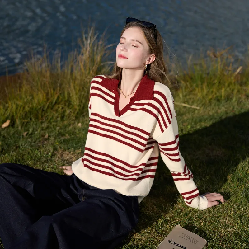 3COLOUR Knitwear Women's Ancora Red Stripes-4