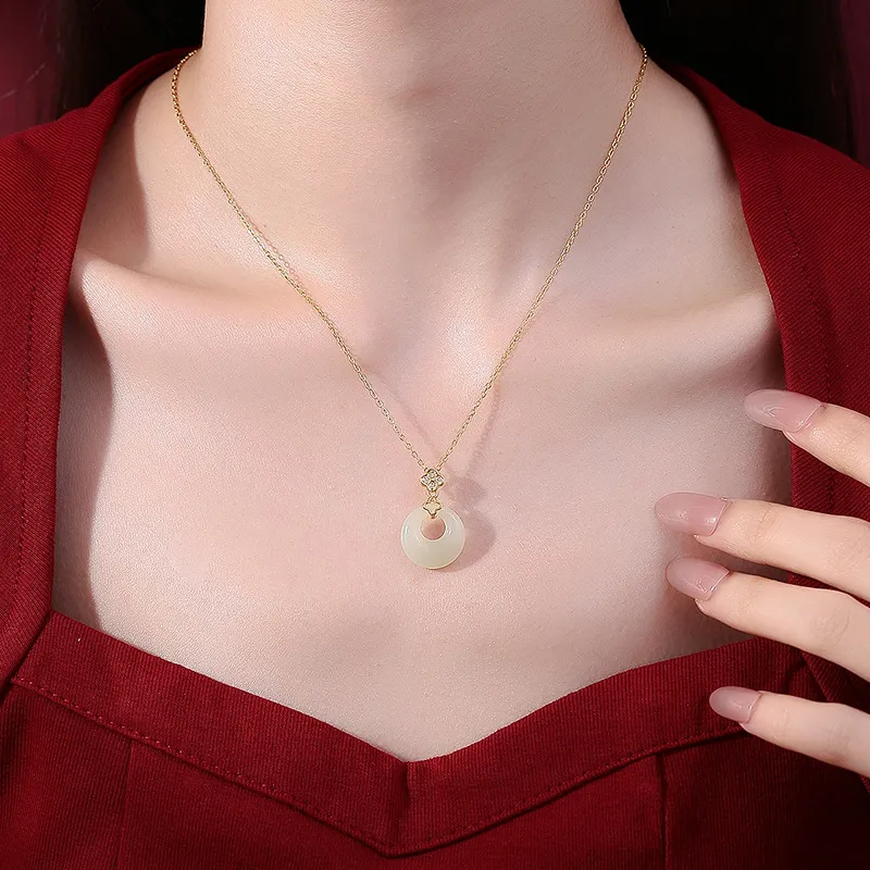 Royal Heaven's Choice Hetian Jade Necklaces Pale Greenish White Jade Unisex-5