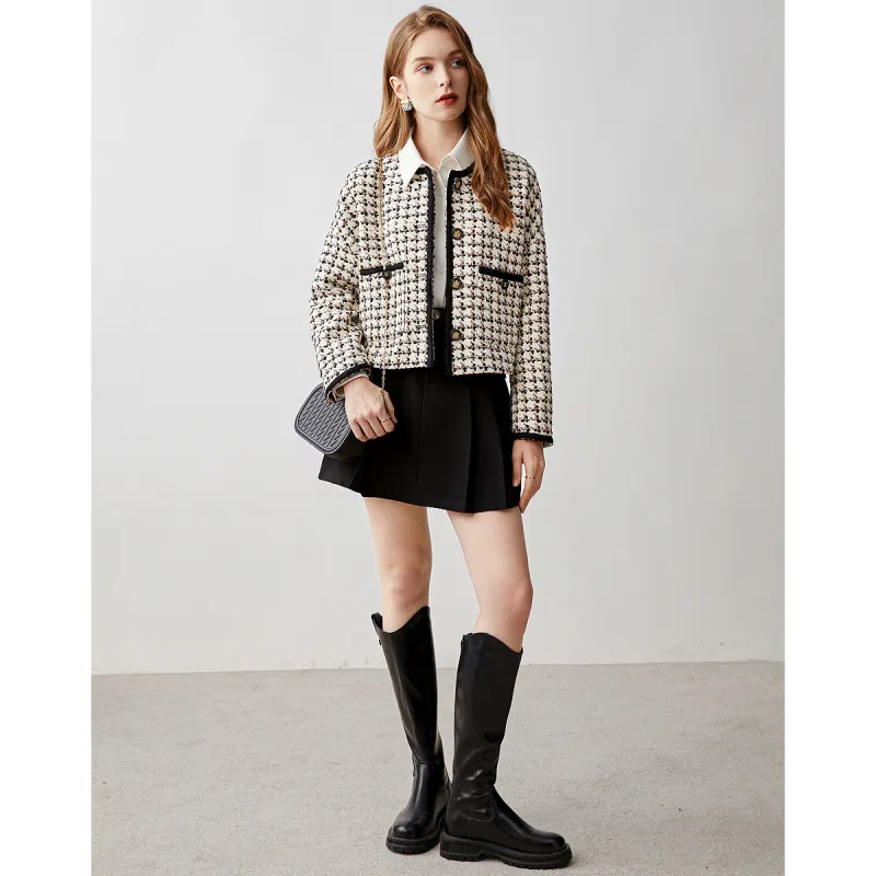 Like The Age Of Water Spring Velvet feel Coat Slim Fit Women's Plaid-2