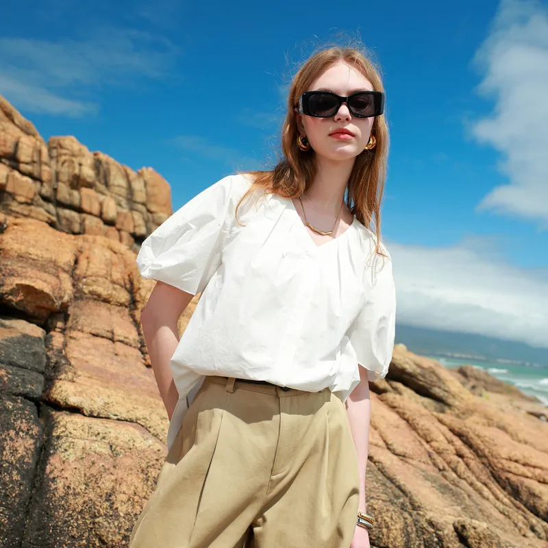 3COLOUR 100% Cotton Shirt Women's Ecru-4