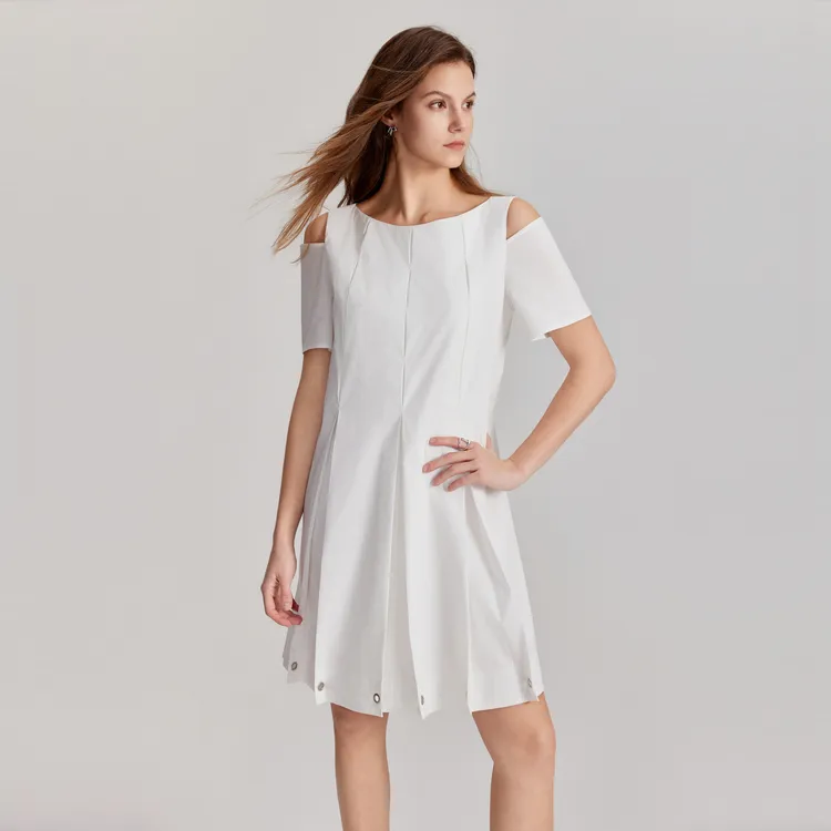ELLE Short Sleeved Dresses Women's White-3