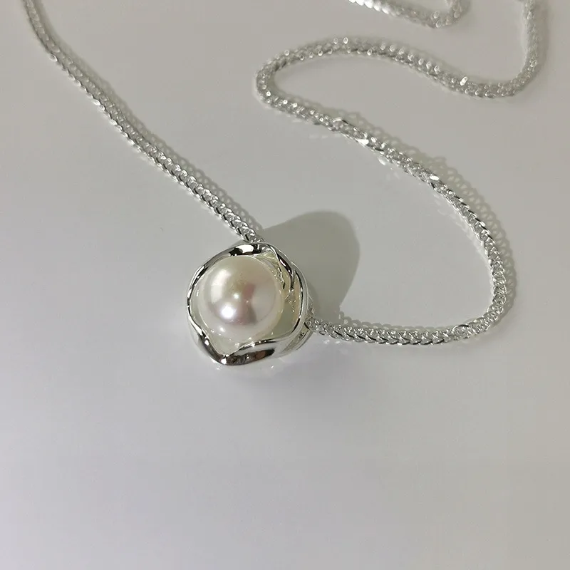 Happy Tide 925 Sterling Silver Freshwater Pearl Collarbone Chain Women's Silver-2