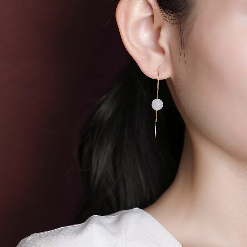 Royal Heaven's Choice Drop Earrings Pale Greenish White Jade Unisex-4