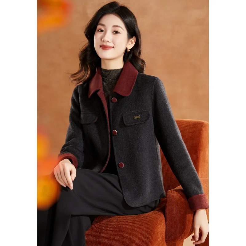 Mylan Cropped Coats Women's Gray & Red-2
