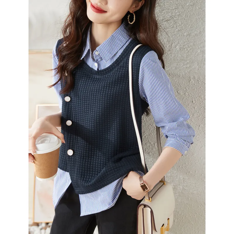 XIANSINIAO Shirt Women's Navy Blue-1