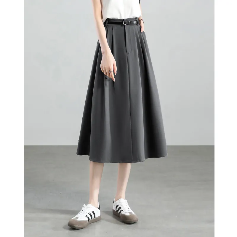 Still Quiet Casual Short Skirts Cinched Waist Women's Elegant Gray-2