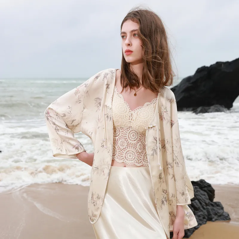 3COLOUR Cropped Coat Women's Apricot Floral-2