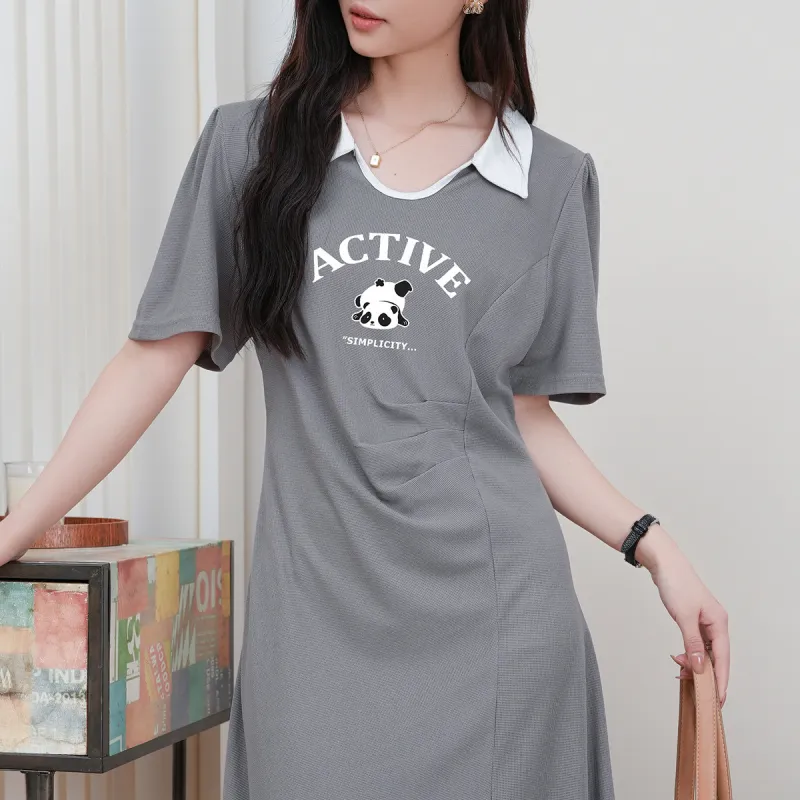 FAWENXIANGZI Short Sleeved Dress Women's Light Gray-4
