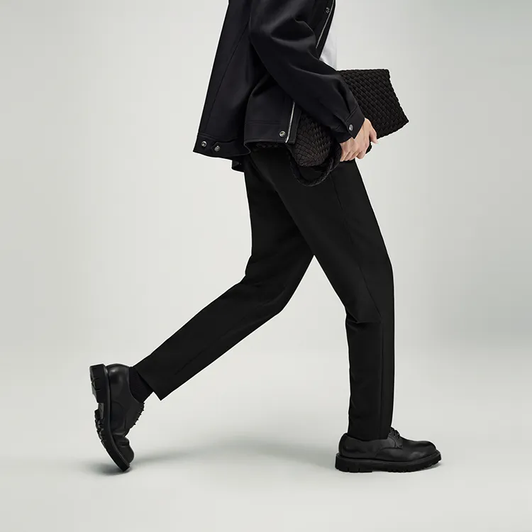 PEACEBIRD MEN Black Waist Embroidery Men's Trendy Brand Suit Pants Casual Pants Unisex-4