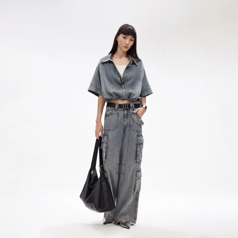 ONLY Shirt Women's Washed Denim Blue-3