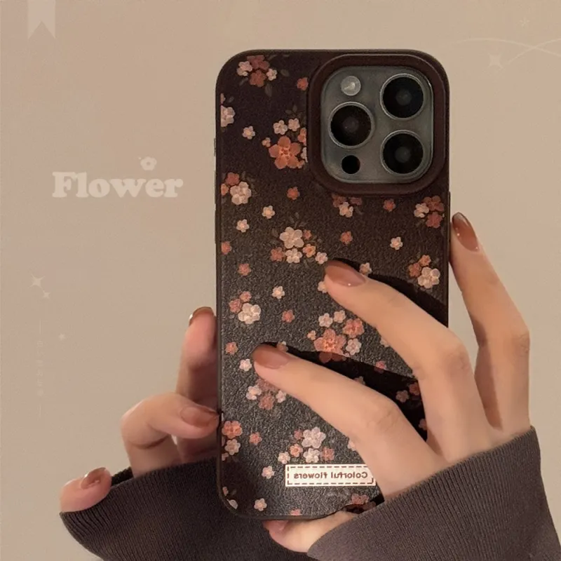 Cuttlefish Grid TPU Material Chocolate Vintage Small Bouquet Niche Phone Case Compatible With Apple 16/15/14/13/12/11-3