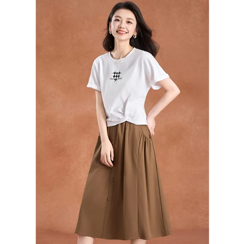 Mylan Two Piece Skirt Sets Women's Khaki-6