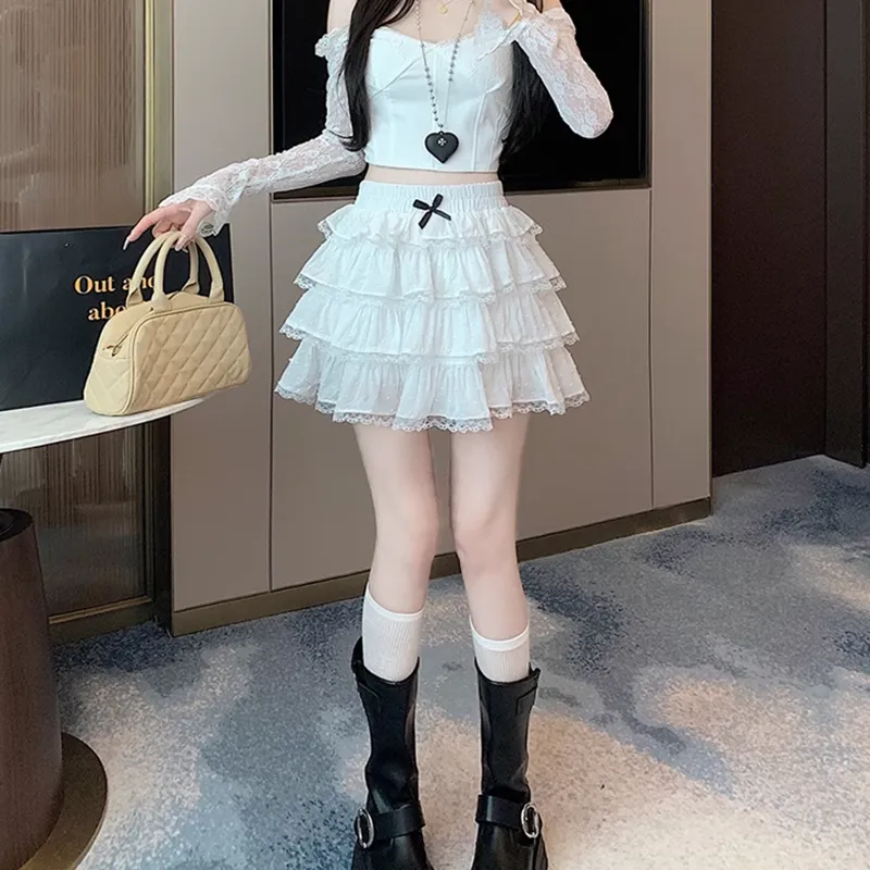 COMMA GIRL Casual Short Skirts Women's White-2
