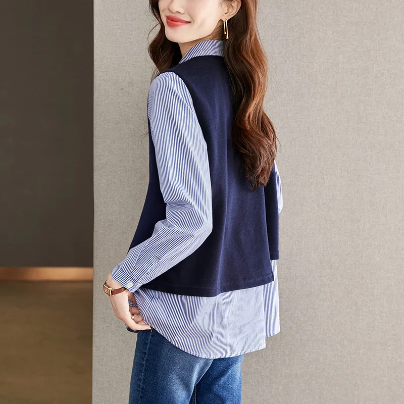 XIANSINIAO Shirts Women's Navy Blue-3