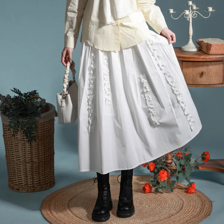 SETIROM Casual Long Skirt Women's White-5