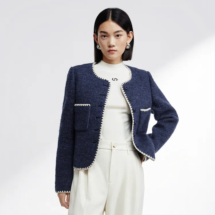 SHUIYUNJIAN Cropped Coats Women's Navy Blue-3