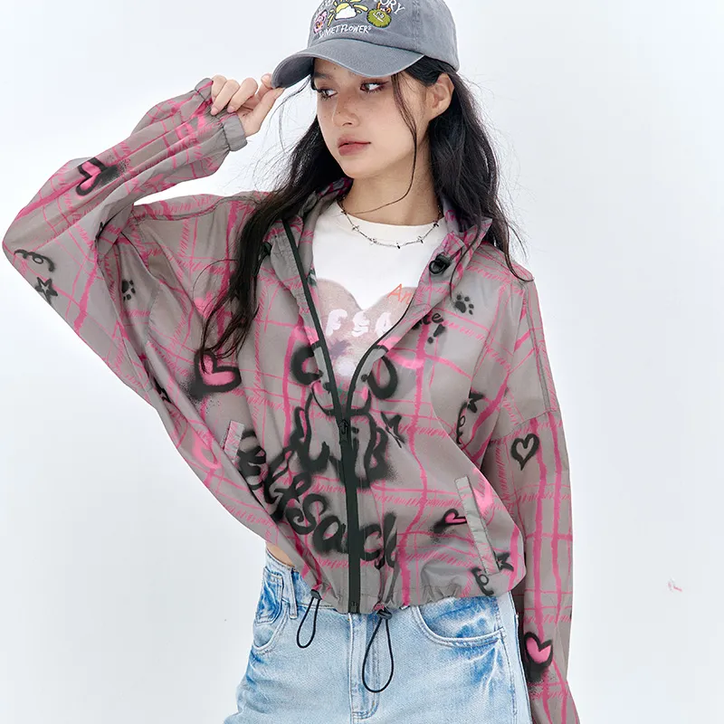 ELF SACK Cropped Coat Women's Gray Pink-2