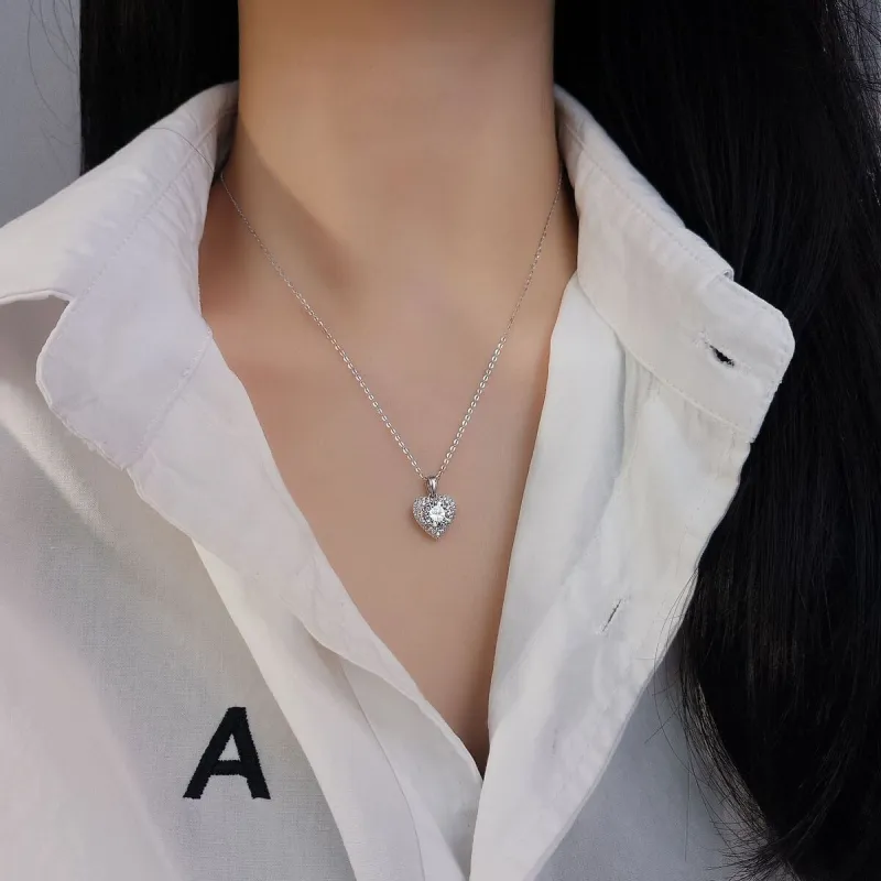 Happy Tide Zircon Necklaces Women's White Gold-1