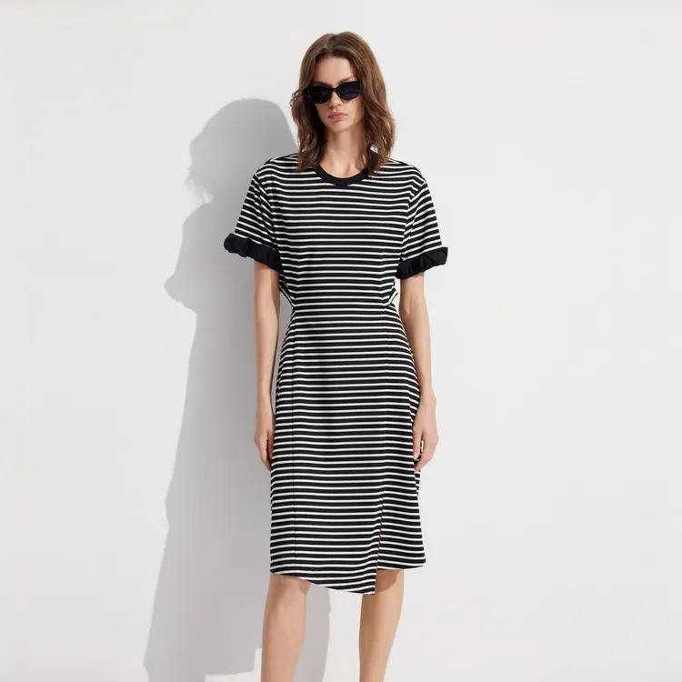 ELLE Short Sleeved Dress Women's Stripes-3