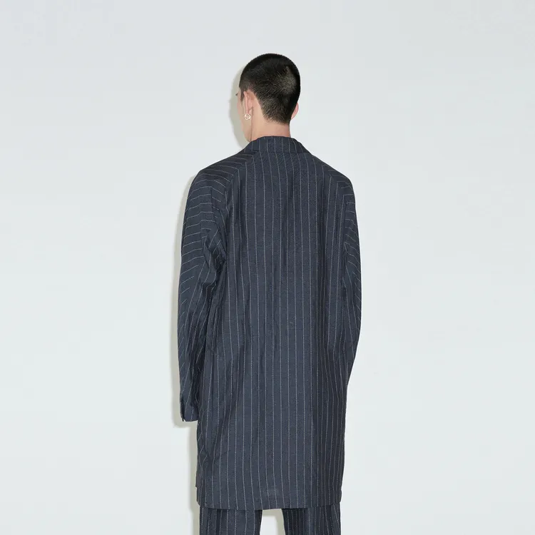 CROQUIS Trench Coats Unisex 980 Dark Blue Stripes/Plaid-3
