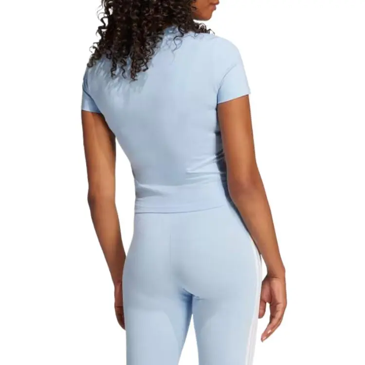 Adidas Women's Essentials 3 Stripes Slim Baby T Shirt Glow Blue/White-2