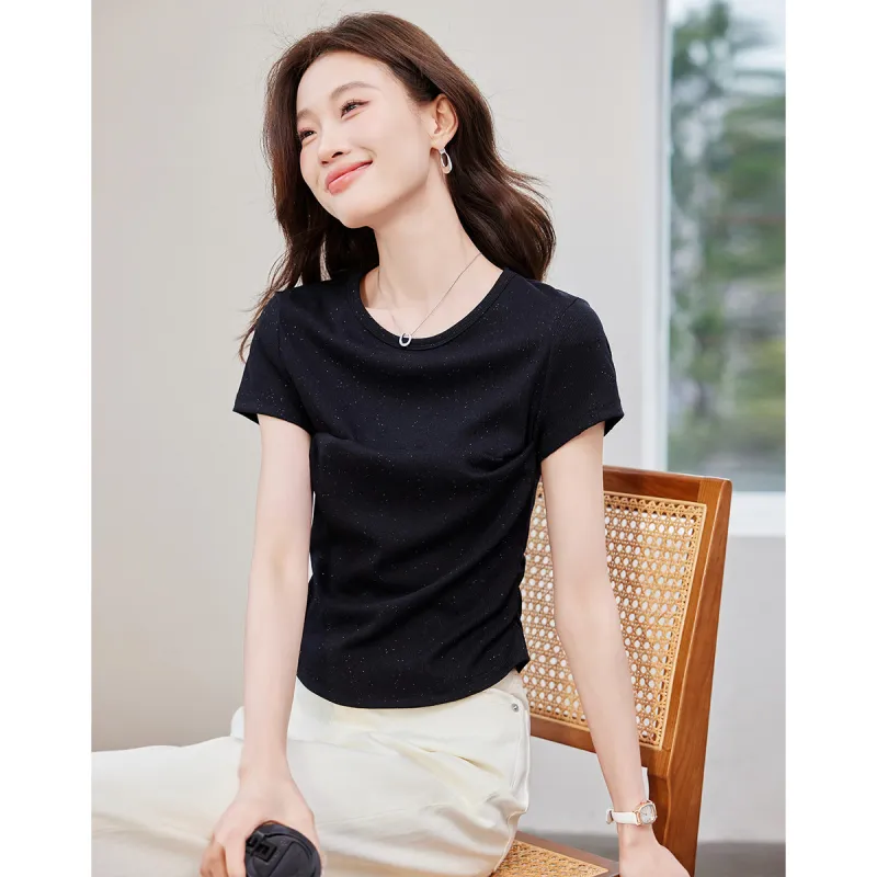 Love Elaine Set in Sleeve T Shirt Women's Cinched Waist-3