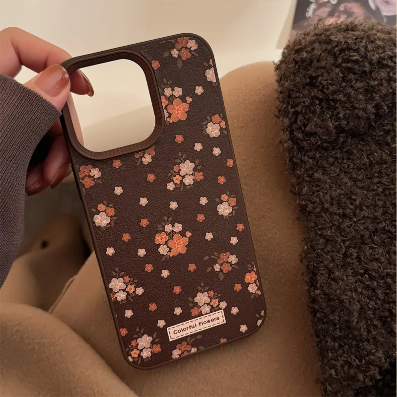 Cuttlefish Grid TPU Material Chocolate Vintage Small Bouquet Niche Phone Case Compatible With Apple 16/15/14/13/12/11-6