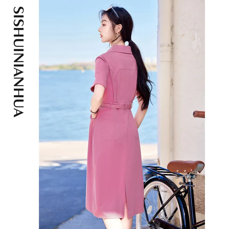 Like The Age Of Water Short Sleeved Dress Women's Rose Red-0