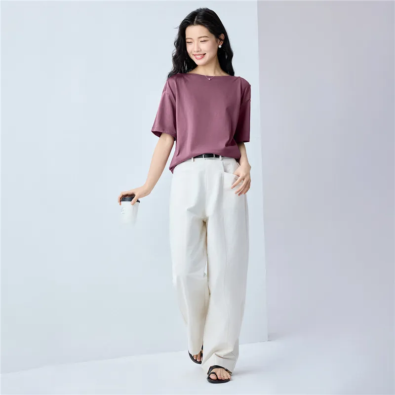 UNIQLO Drop Shoulder Sleeve T Shirt Women's 98 Dark Purple Red-6