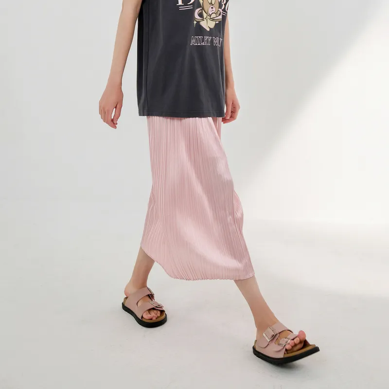 3COLOUR Casual Long Skirts Women's Peach Pink-6