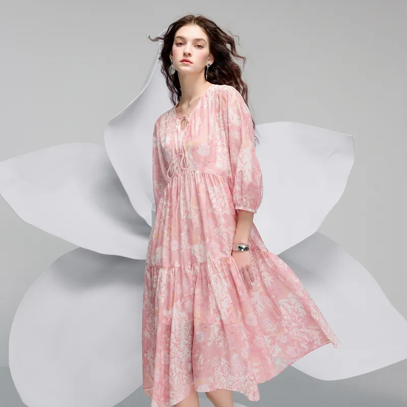 3COLOUR Short Sleeved Dress Women's Cherry Blossom Pink Floral-5