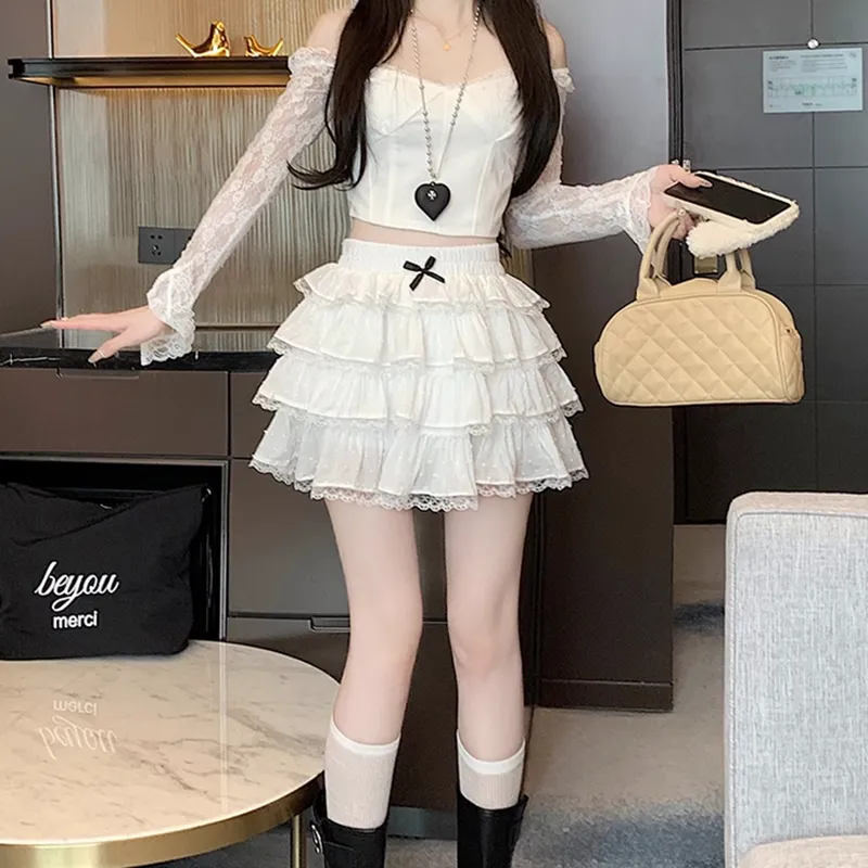 BEAUTIFUL CONFESSION Casual Short Skirts Loose Fit Women's White-4