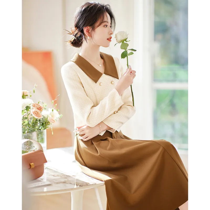 Like The Age Of Water Spring Long Sleeved Dresses Regular Women's Khaki-3
