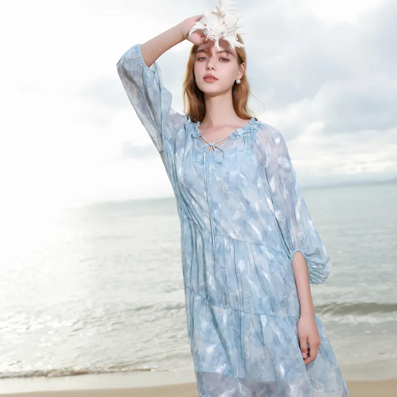 3COLOUR Long Sleeved Dress Women's Haze Blue Floral-6