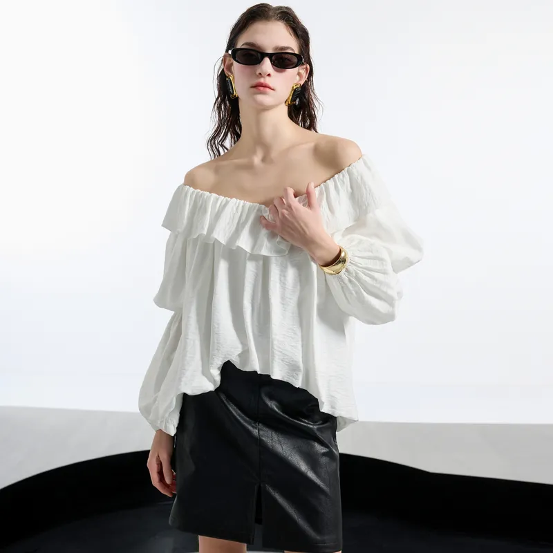 3COLOUR Chiffon Shirt Women's Pearl White-5