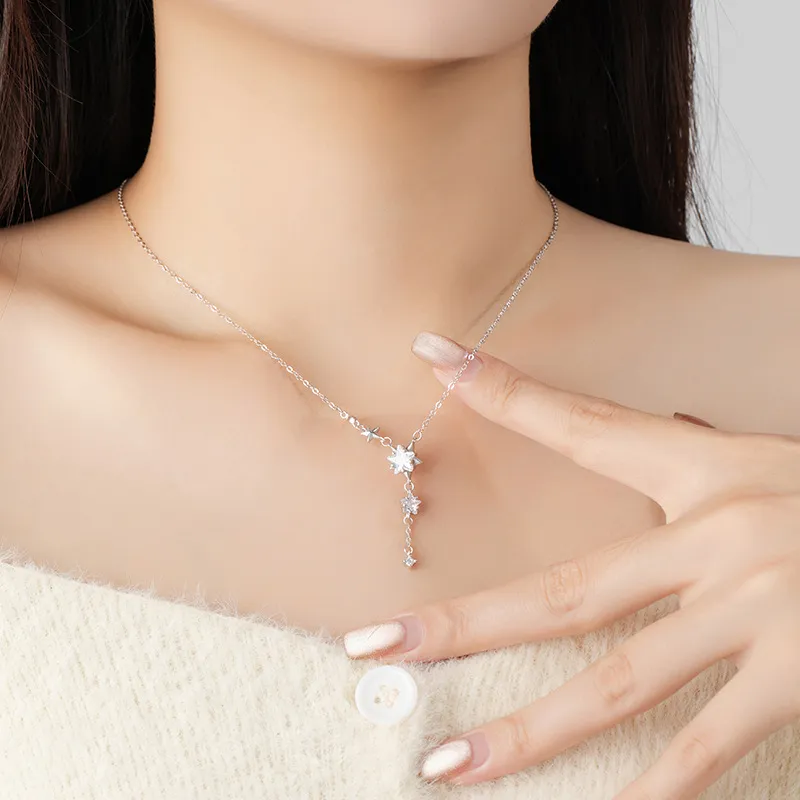 Happy Tide 925 Sterling Silver Necklaces Women's White Gold-4