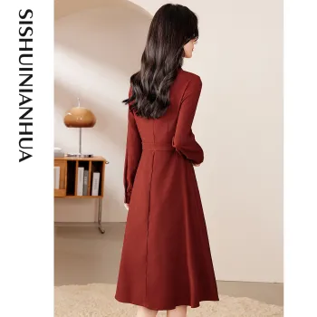Like The Age Of Water Fall, Winter Short Sleeved Dress Women's Red