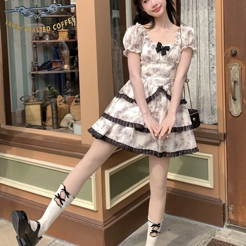 XIANSINIAO Short Sleeved Dress Women's Marble Rose-1