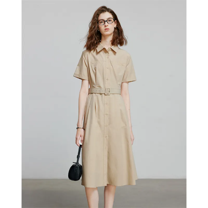 Initial Language Short Sleeved Dresses Women's Warm Apricot-2