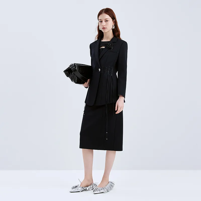 IDPAN Cropped Coats Women's Navy Blue-3
