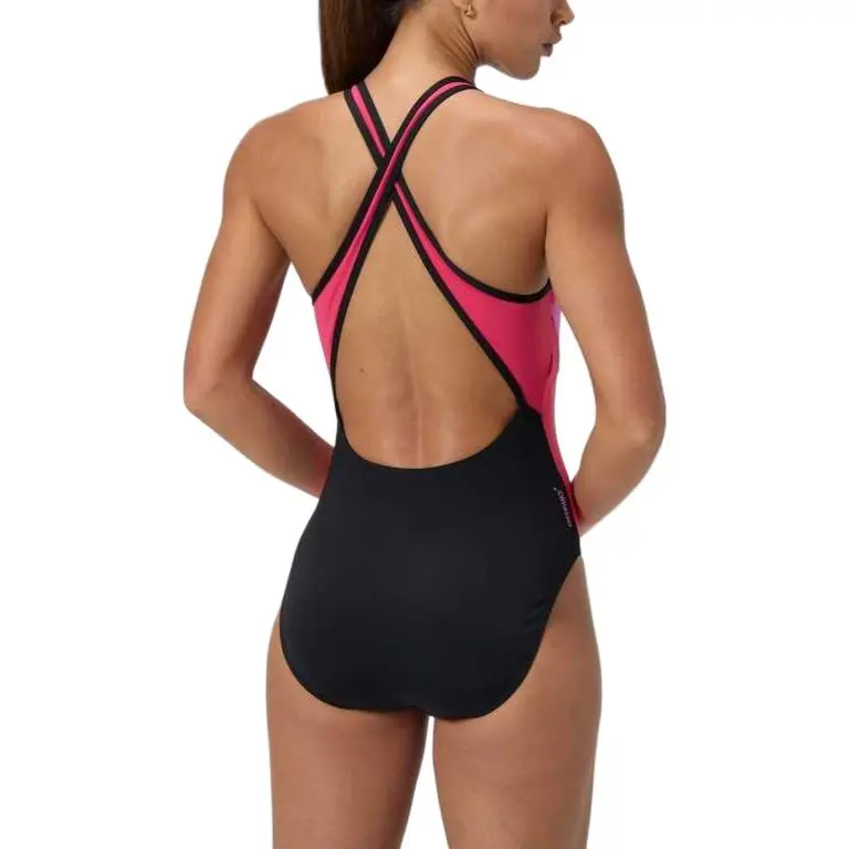 Speedo HighneckSpliceCrossback One piece Swimsuit Women's Black Pink-5
